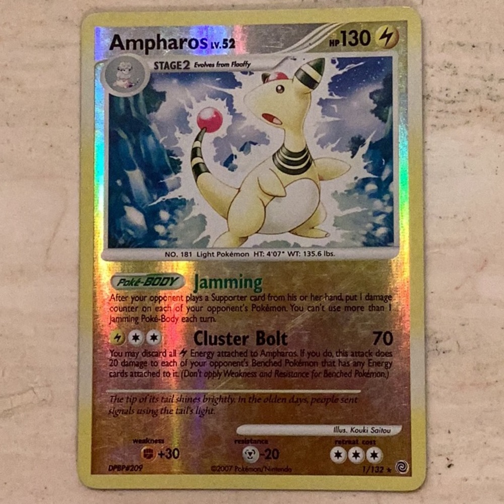 Ampharos 2007 Diamond & Pearl Secret W 1/132 Holo Pokemon Card TCG #1
